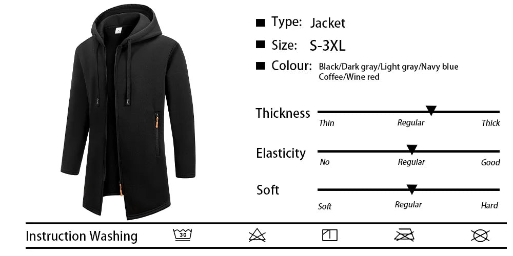 Men's Fleece Zip-Up Hoodie Jacket – Warm Knit Outerwear, S–3XL, 6 Colors