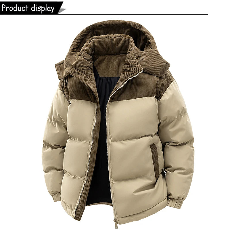 Men's Removable Hooded Windbreaker Parka Jacket – Warm Casual Outerwear for Autumn & Winter