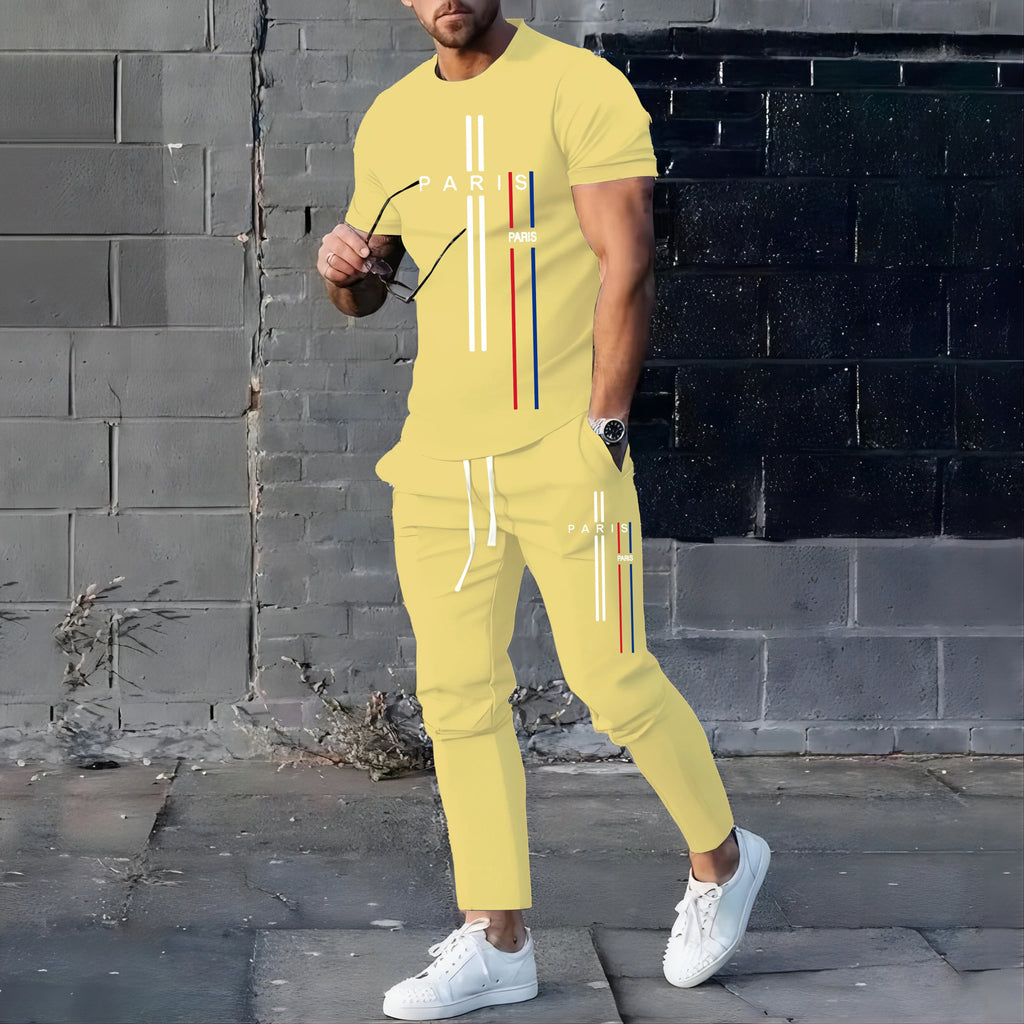 Men's Football Sport T-Shirt & Pants Set – Casual Short Sleeve Jogging Fitness Suit