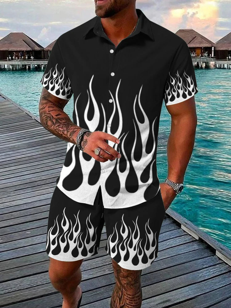 Men's Hawaiian Short Sleeve Shirt & Beach Shorts Set – Resort 2-Piece