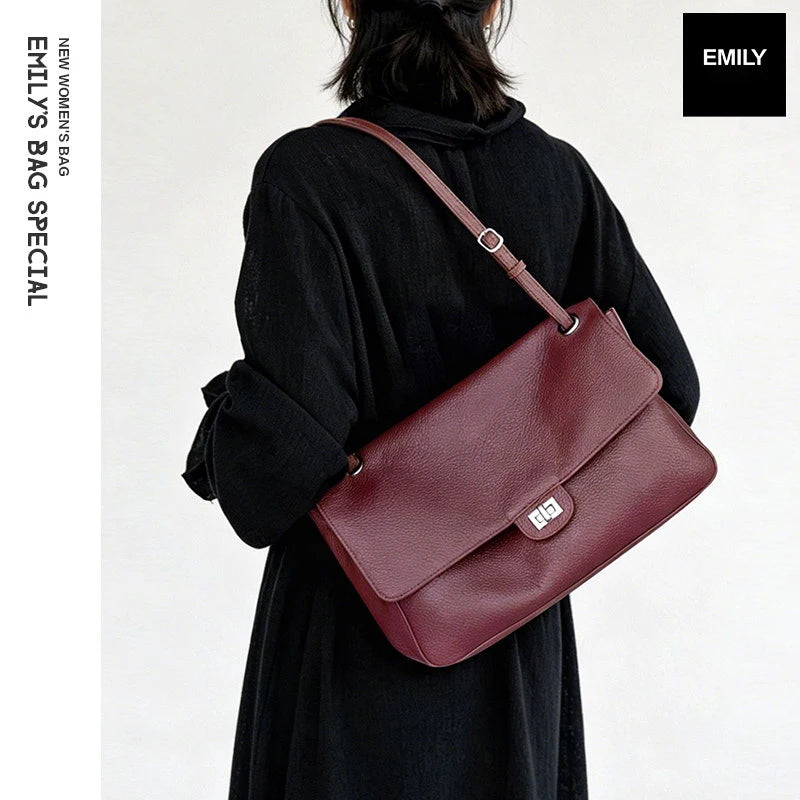 Head Layer Cowhide Leather Commuter Tote Bag – Large Capacity Crossbody Shoulder Bag for Women