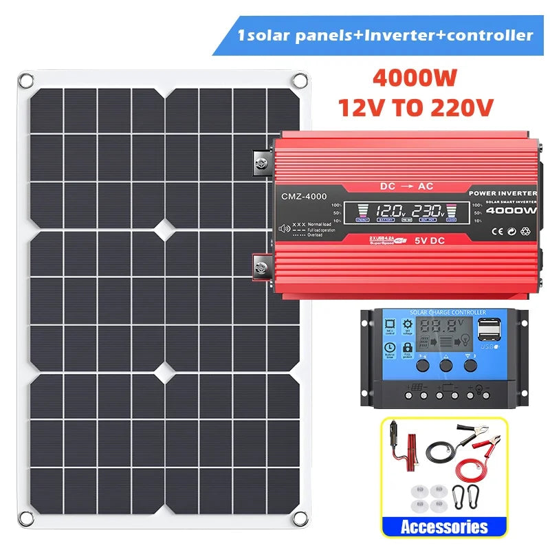 4000W Portable Solar Panel Kit – 110V/220V Inverter & 100A Controller for RV, Camping & Off-Grid