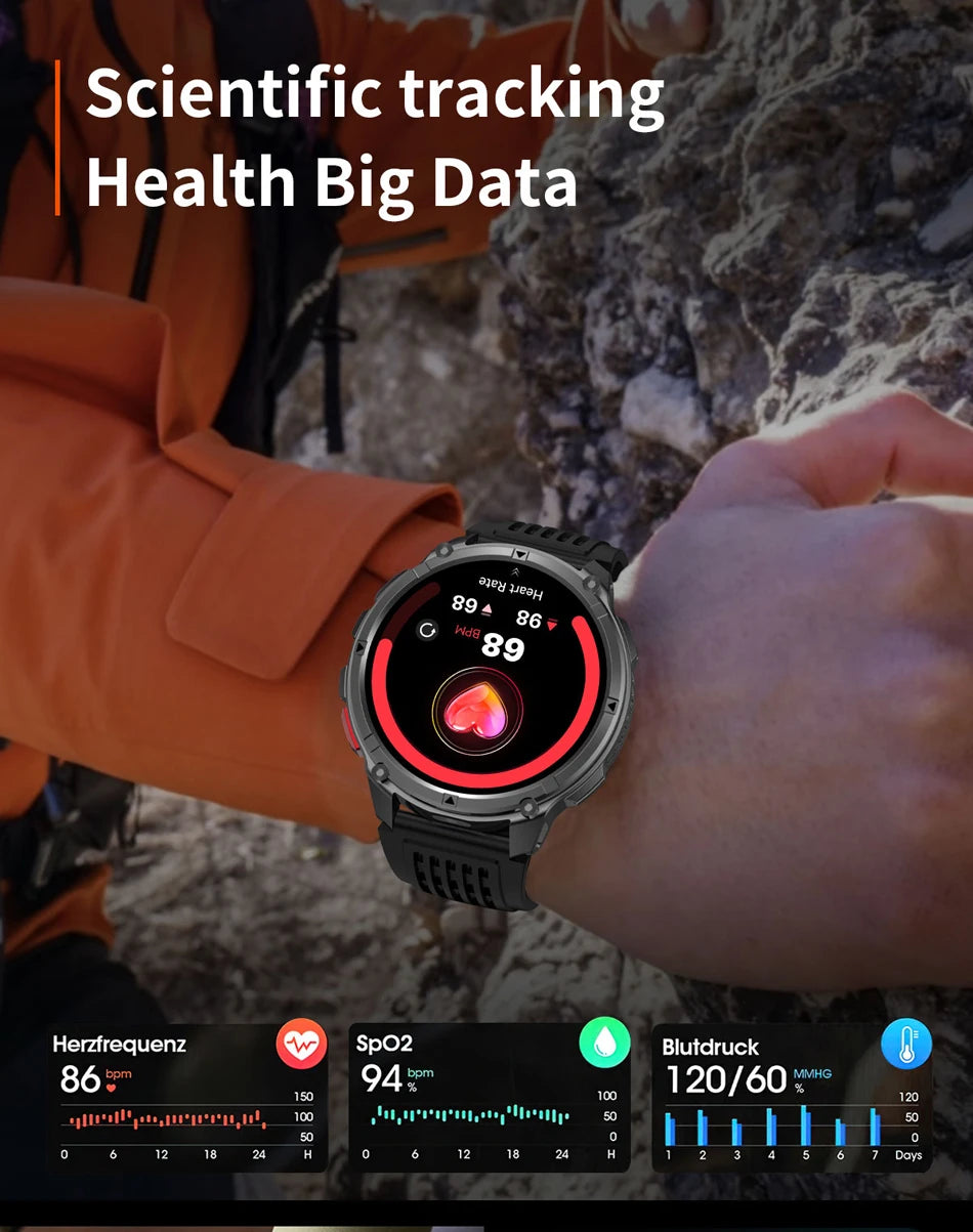 T-Rex3 Pro GPS Military Smartwatch – 1100mAh, 5ATM Waterproof, Sports Run Tracker & Compass