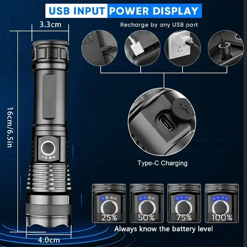 High Power LED Tactical Flashlight – Rechargeable Super Bright Hunting Torch