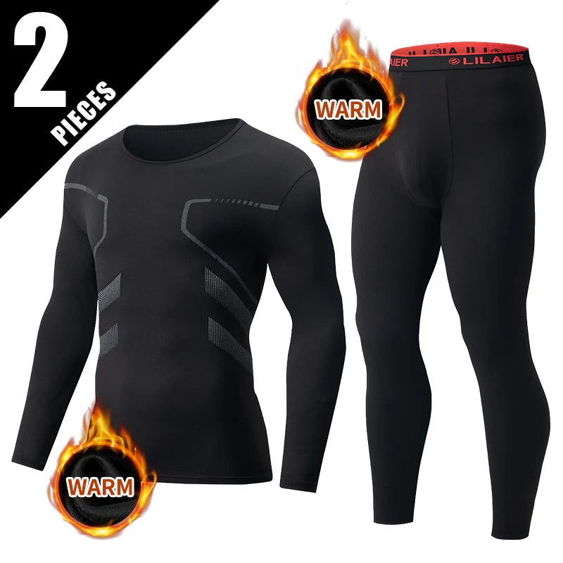 Men's Printed Thermal Underwear Set – 2-Piece Round Neck Sports Suit