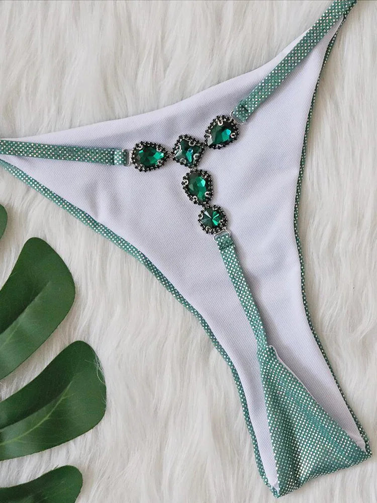 Extreme Mini Micro G-String Diamond Bikini | Rhinestone Halter, 2-Piece Swimsuit, Women's Swimwear 2026 S-L