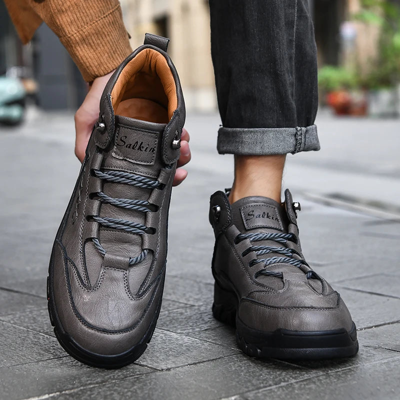 Men's High-Top Lace-Up Hiking Boots – Thick Sole Casual Oversized Boots