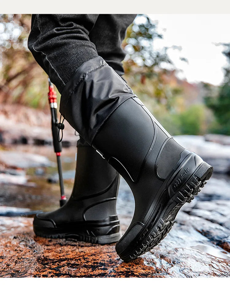 Men's Mid-Calf PVC Rain Boots with EVA Insoles