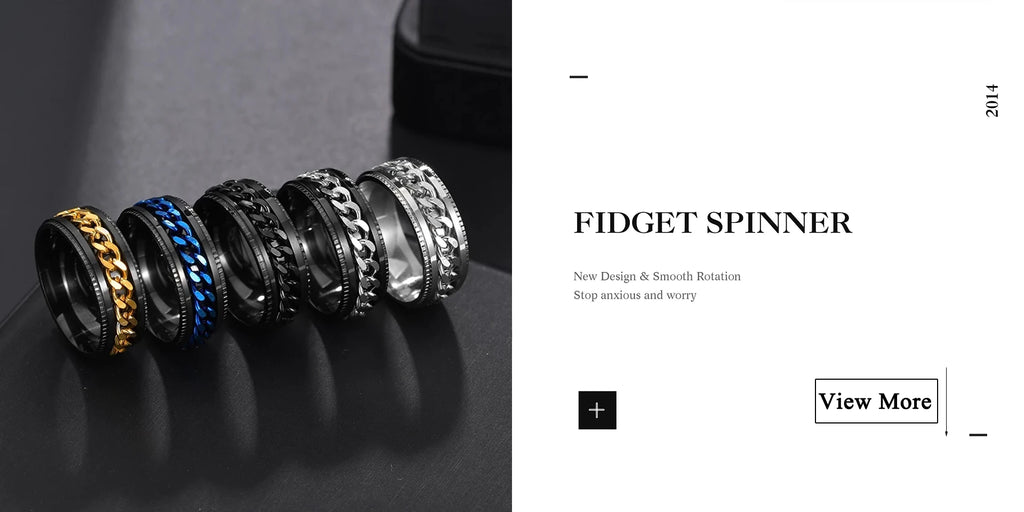 Punk Spinner Anxiety Fidget Ring — Stainless Steel Gear Chain Design for Men & Women