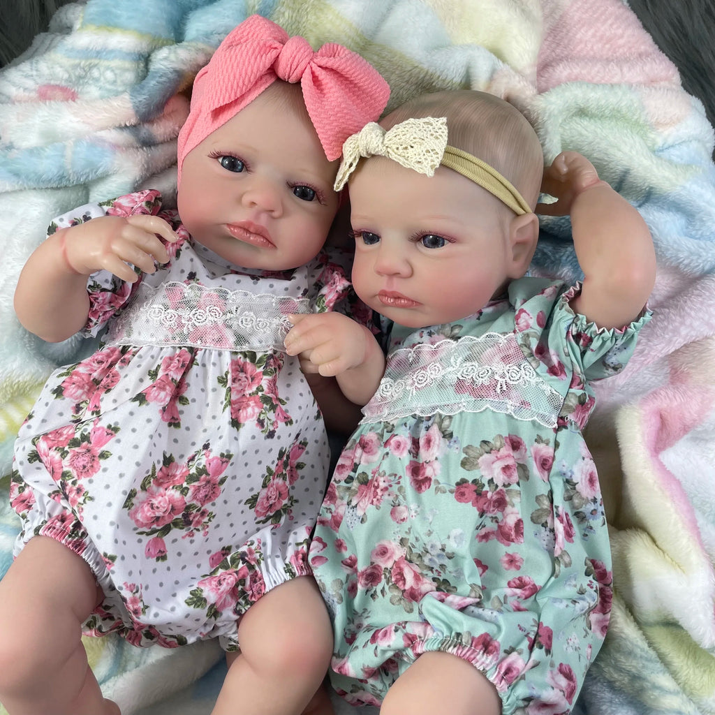 MRB 50CM Lifelike Reborn Baby Doll | Vinyl Newborn Twins Girl with 3D Skin & Visible Veins