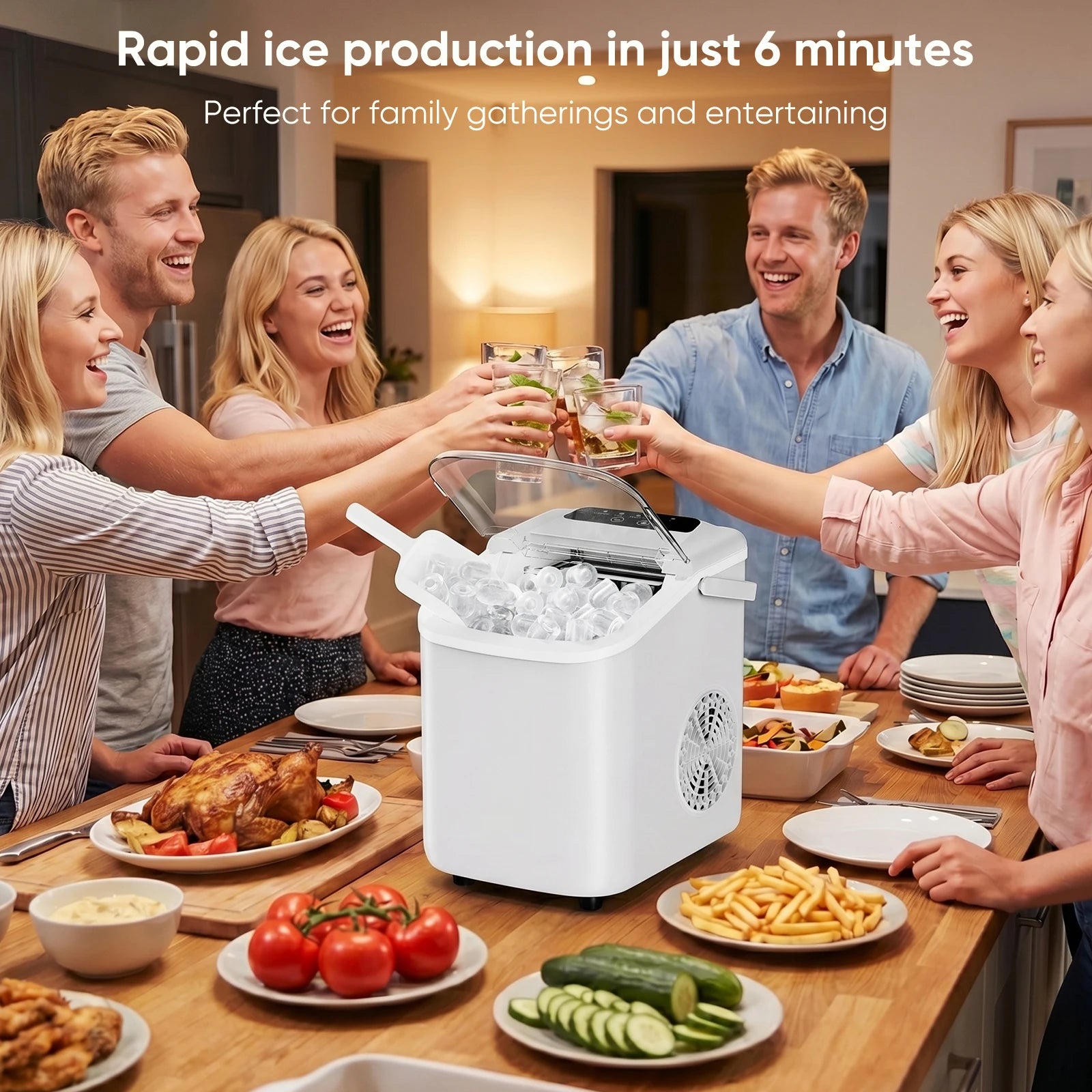 JHK Portable Countertop Ice Maker – 9 Ice Cubes in 6 Min, 26.5 lbs/24Hr, Scoop & Basket Included
