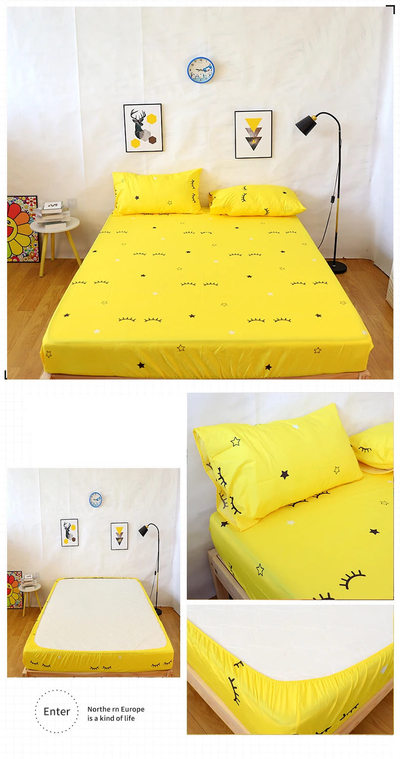 Marble Print Fitted Bed Sheet – Elastic Band, Single to King, All-Around Bed Cover