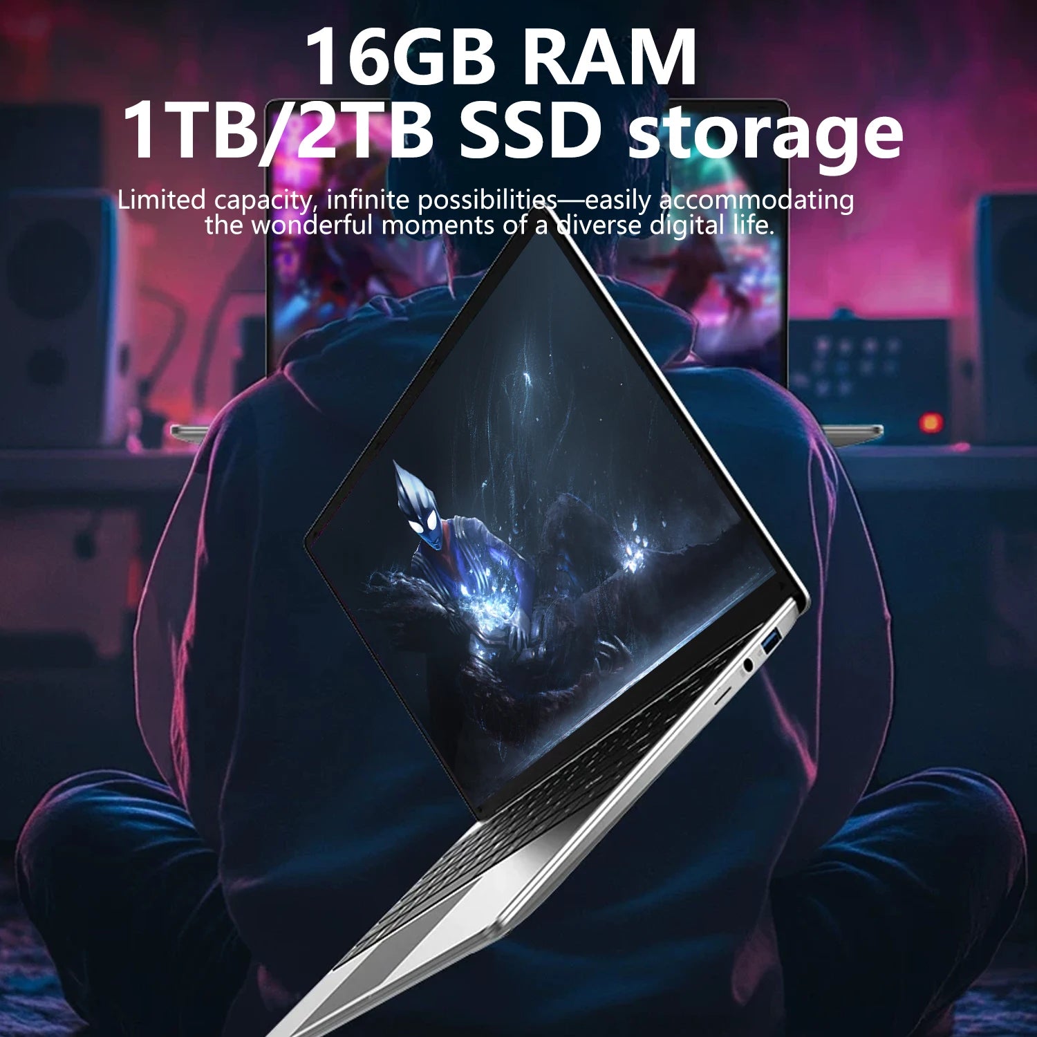 14.1" Intel N3700 Ultra Slim Notebook – 16GB RAM, Up to 2TB SSD, 1080P Display, Windows 11