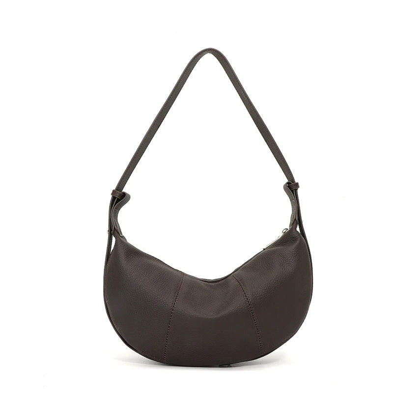 Badiman Genuine Cowhide Half-Moon Underarm Bag – Large Capacity Shoulder Crossbody Tote for Women