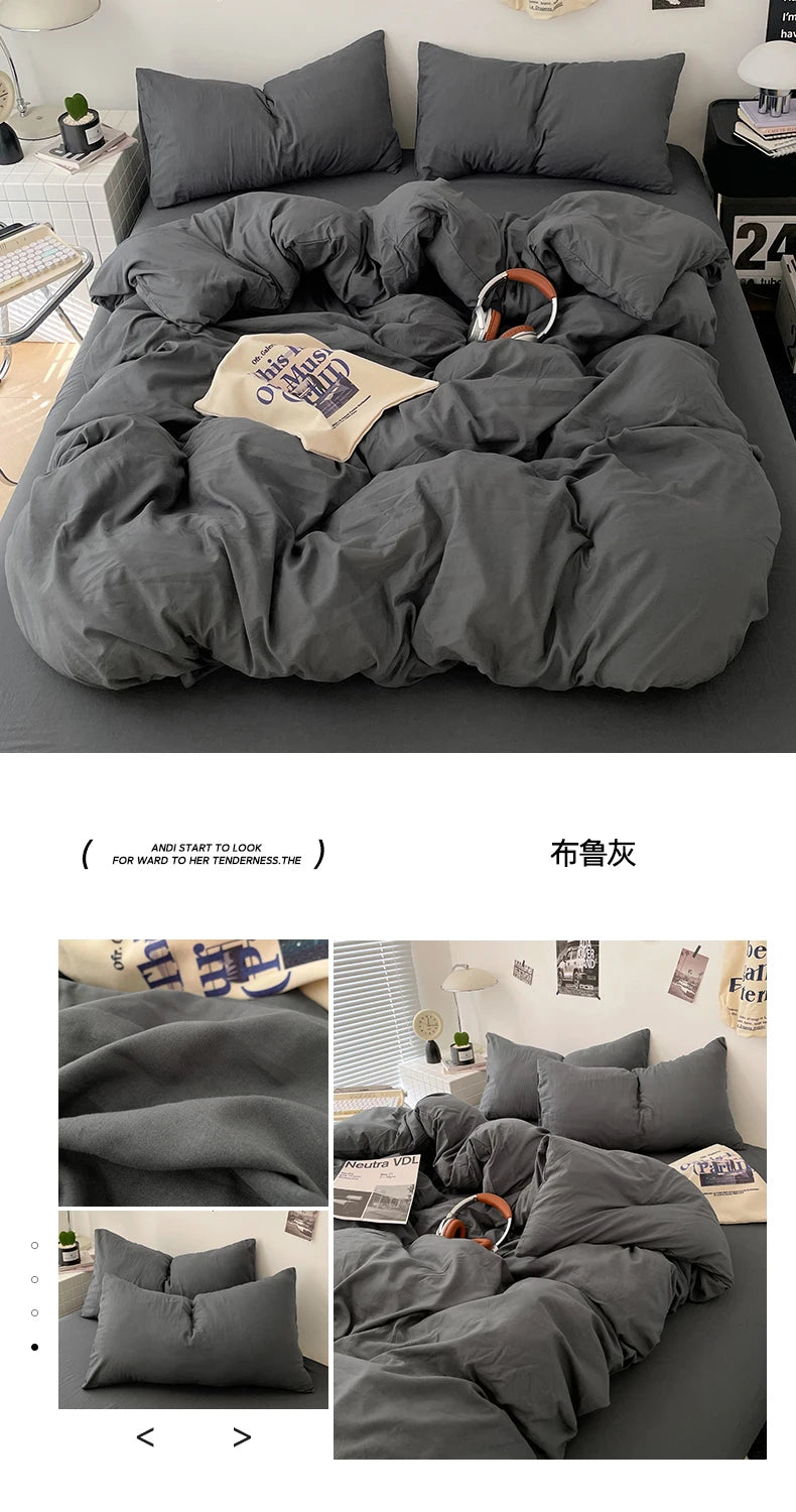 Washed Cotton Duvet Cover – Linen-Touch Soft Breathable Bedding, Zipper Closure, 4 Colors
