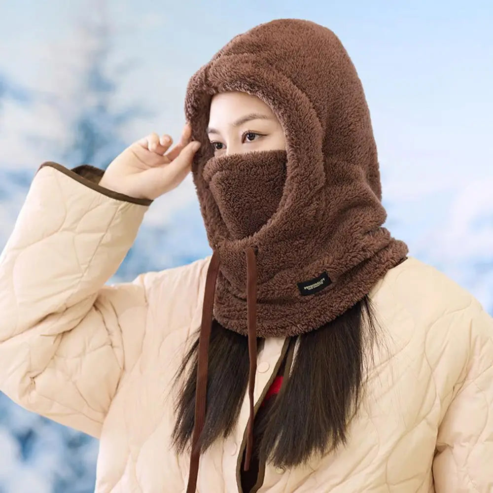Plush Drawstring Balaclava Hood with Face and Neck Cover