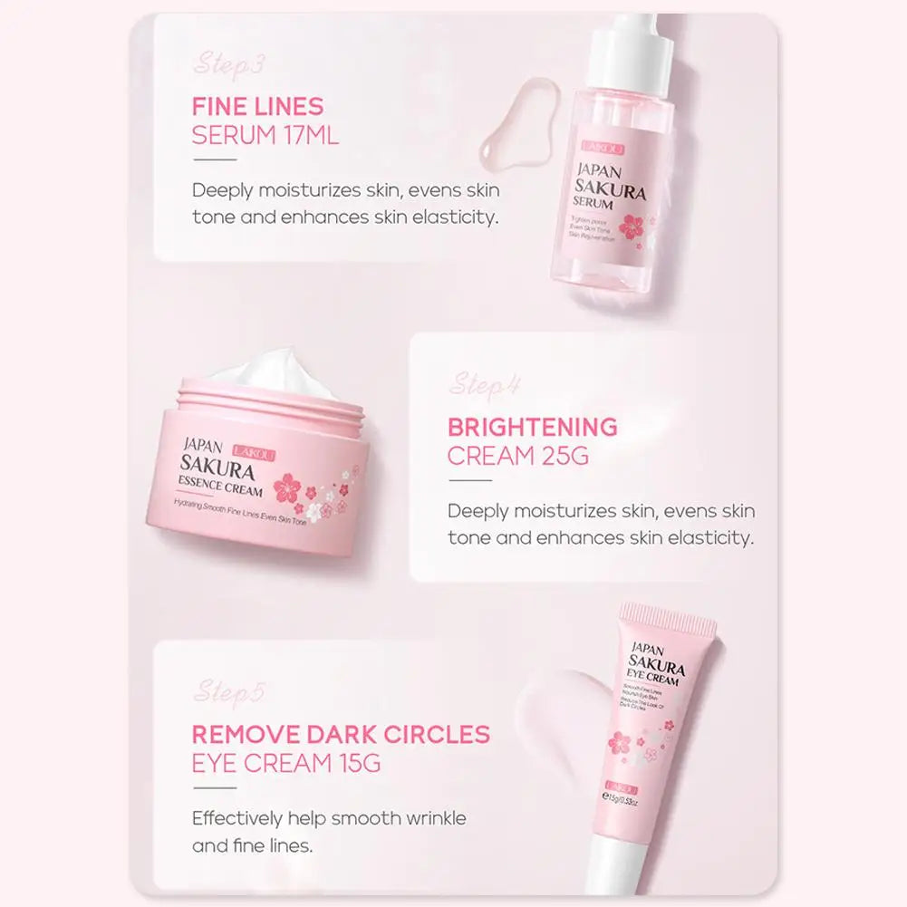 Sakura Skincare Gift Set – 3-Piece Travel Bag or 5-Piece Gift Box for Women