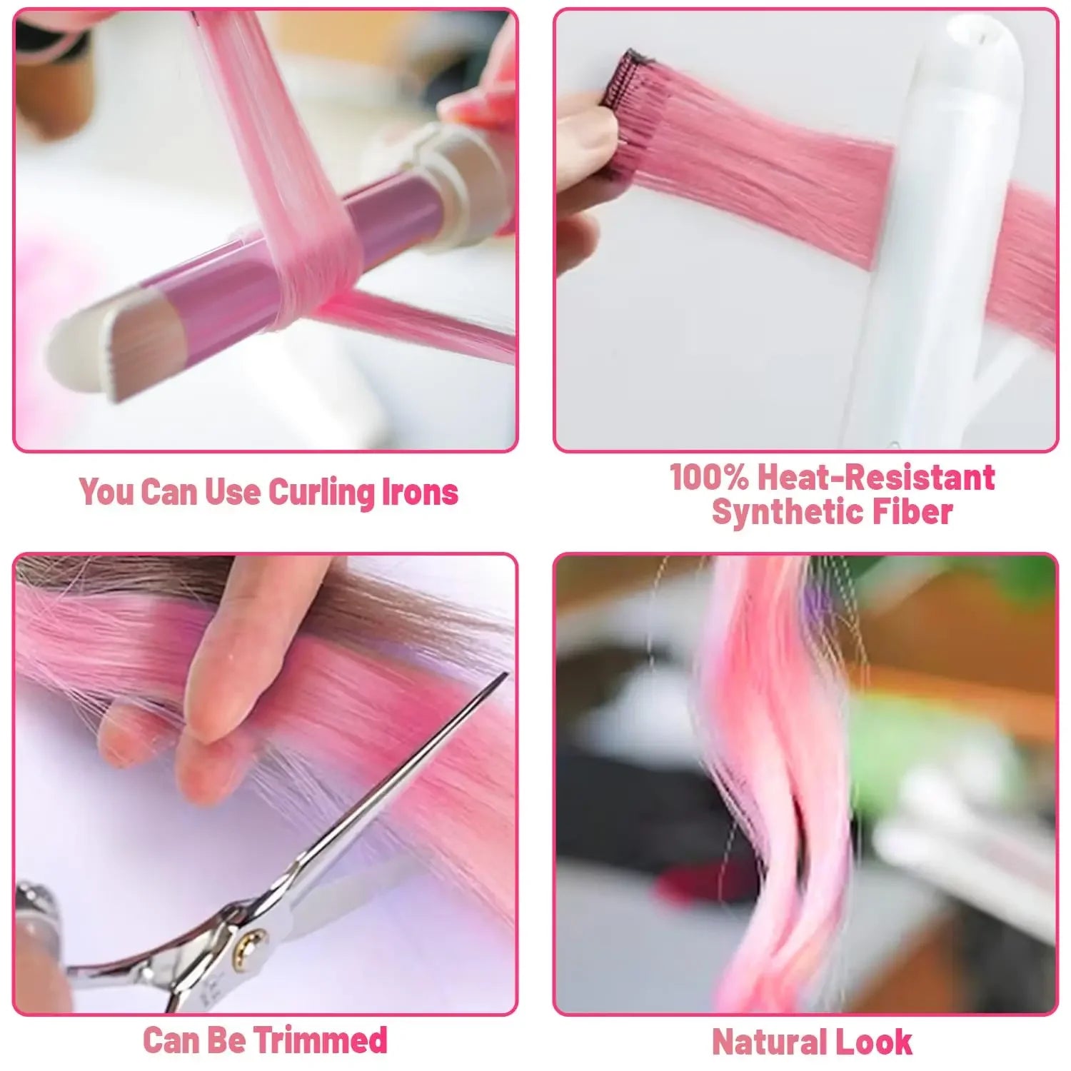 Synthetic 10PC Colored Clip-In Hair Extensions — Kinky Straight, High Temp Fiber, 70g Set