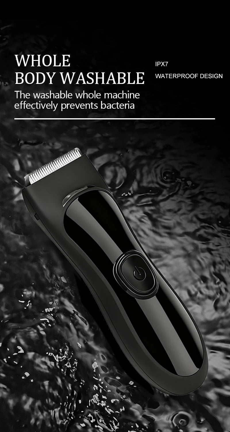 Men's IPX7 Waterproof Body & Beard Trimmer – LED Display, 4 Length Guards, USB Rechargeable