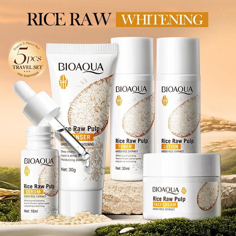 Rice Puree Skincare Set – Whitening Brightening Cleanser Toner Essence Lotion & Cream