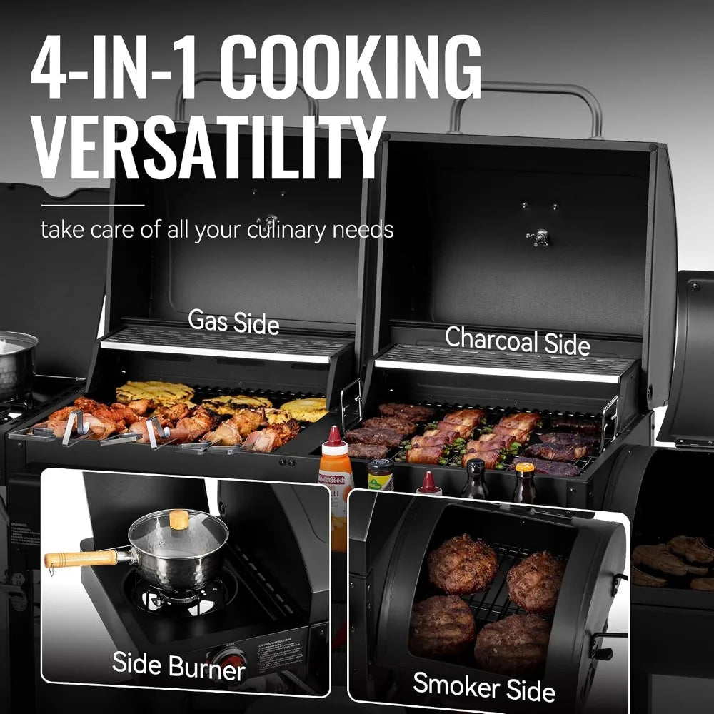 Dual Fuel 2-Burner Grill Combo | Offset Smoker, Side Burner, 34,000 BTU, 1020 Sq. In. Cooking Area, Gas & Charcoal Outdoor Grill