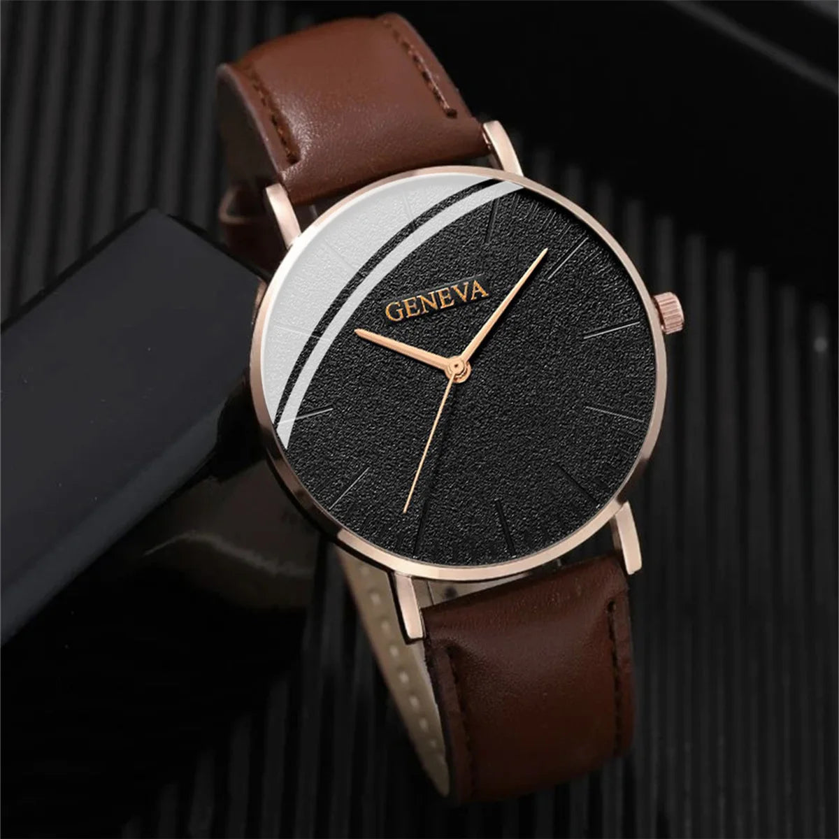 Men's Fashion Leather Quartz Watch & Bracelet Gift Set | Business Brown Wristwatch