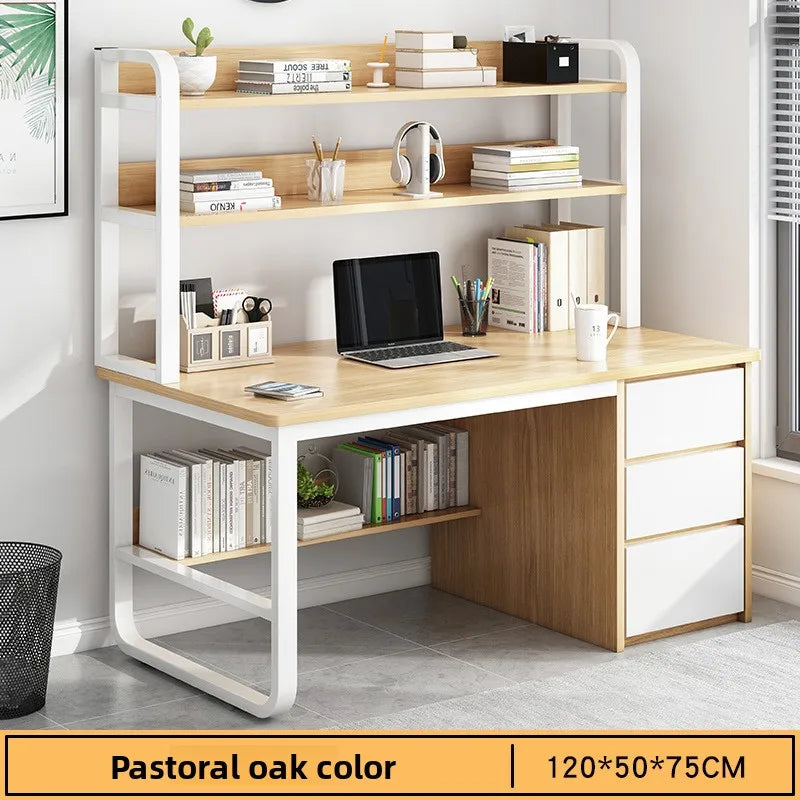Modern Desk with Integrated Bookshelf — Student Writing Desk, Home Computer Desk & Bedroom Study Table