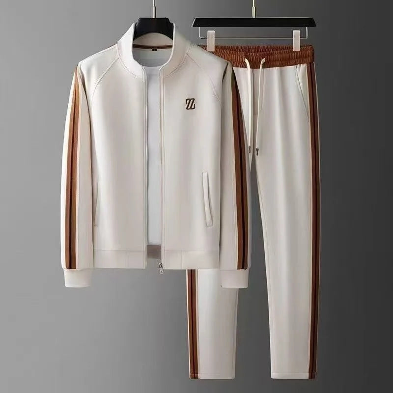 Men's Embroidered Fashion Jacket & Trousers Set – Trendy Sporty 2-Piece Tracksuit
