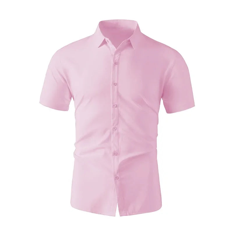 Men's No-Iron Solid Color Short Sleeve Shirt — Wrinkle-Free Casual Shirt