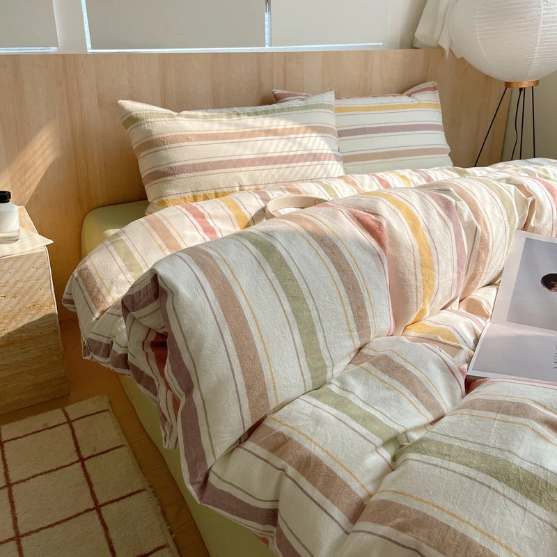 100% Cotton Stripe Bedding Set – Duvet Cover with Pillowcases, Twin to King