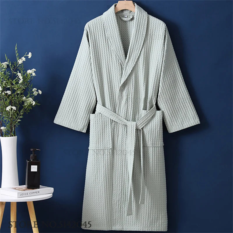 100% Cotton Waffle Couple Robe | Kimono Yukata Loungewear Bathrobe for Women & Men