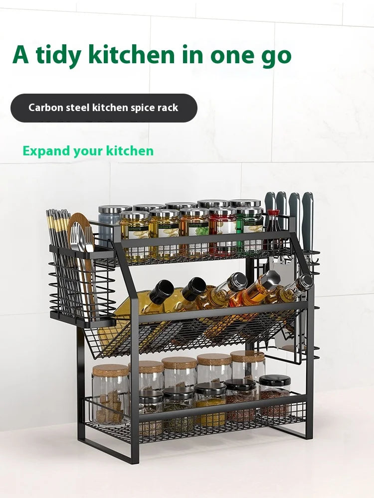 Multi-Tier Metal Spice Rack & Kitchen Drawer Cabinet Organizer – Countertop, Pantry & Under-Sink Storage