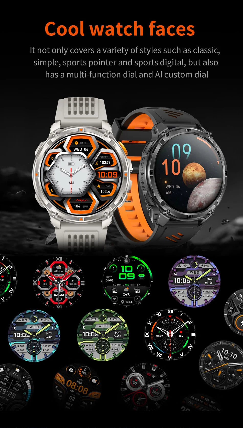 T-Rex3 Pro GPS Military Smartwatch – 1100mAh, 5ATM Waterproof, Sports Run Tracker & Compass