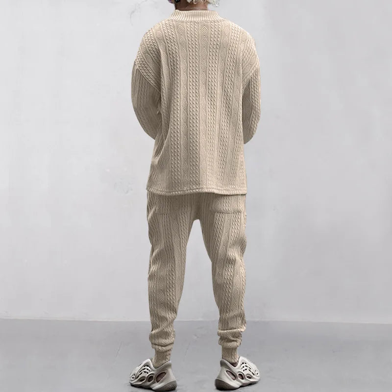 Men's Jacquard Knit Sweater & Casual Trousers Two-Piece Set