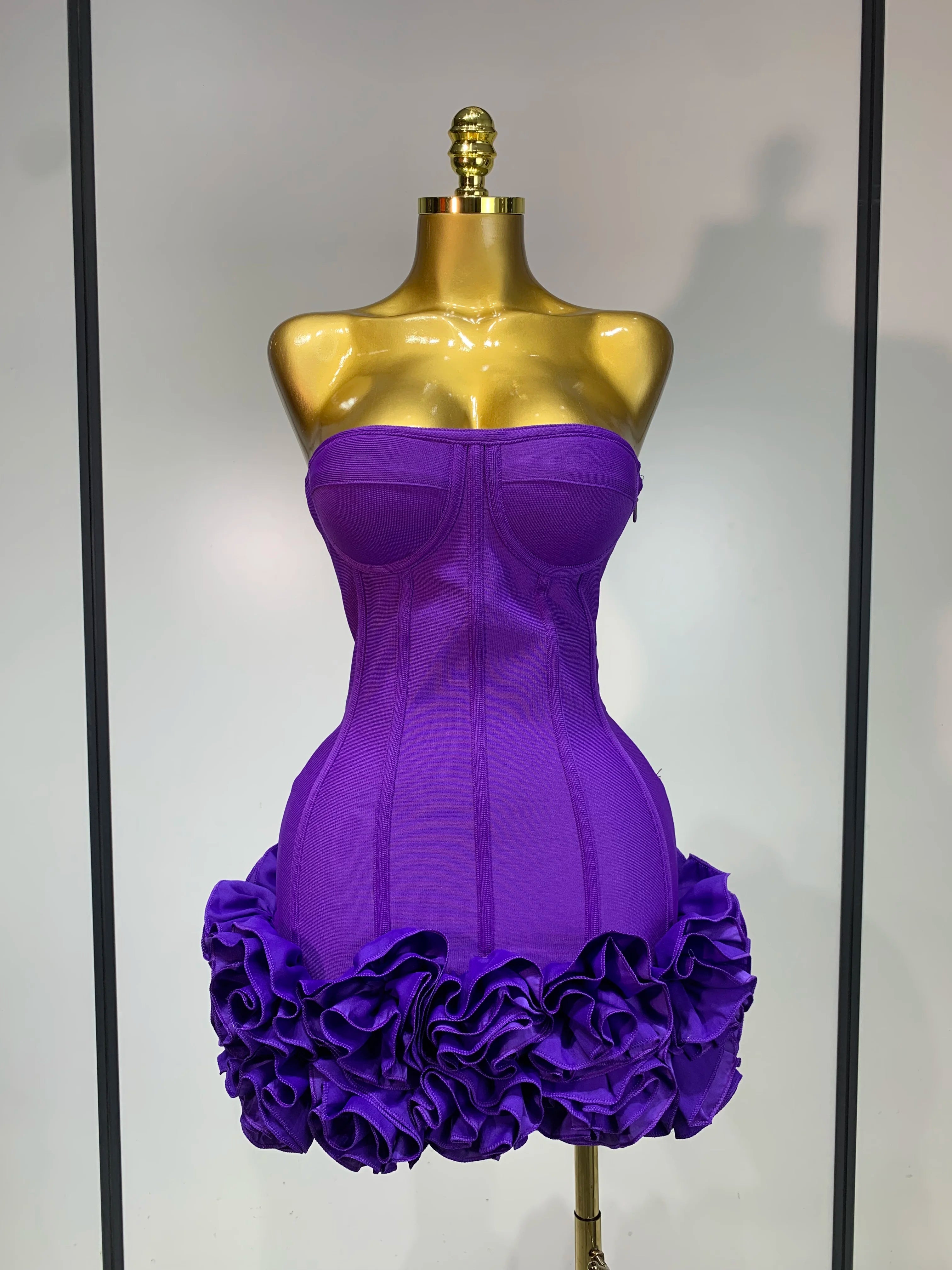 Flower Embellished Strapless Bandage Mini Dress — Backless Bodycon Celebrity Party Dress