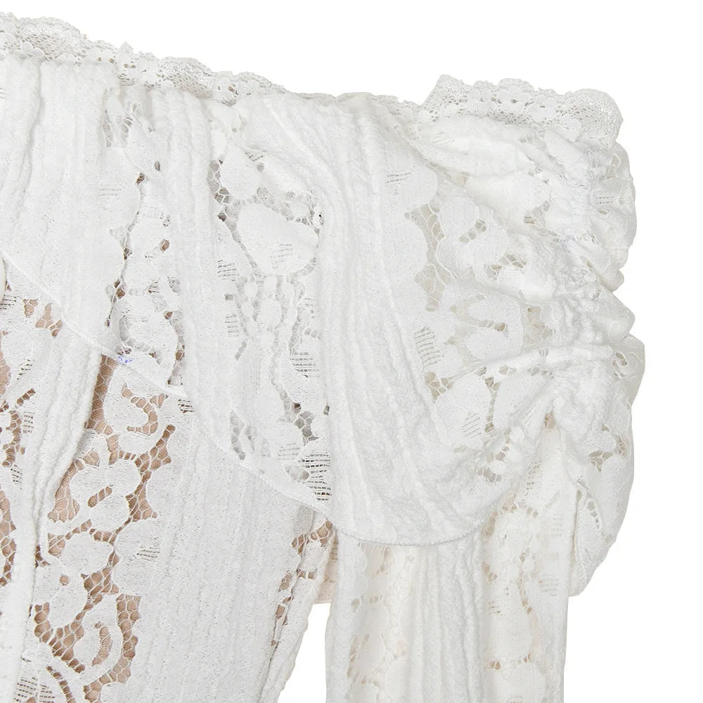 Elegant White Lace Evening Gown — Long Sleeve Wedding & Prom Dress
