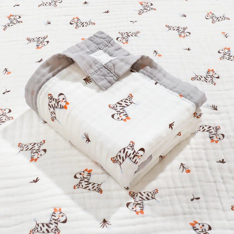 6-Layer Cotton Gauze Baby Swaddle Blanket – Breathable Cartoon Newborn Wrap & Bath Towel