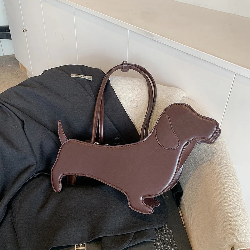 Funny Sausage Dog Kawaii Shoulder Tote Bag – Cute Creative PU Leather Handbag for Women
