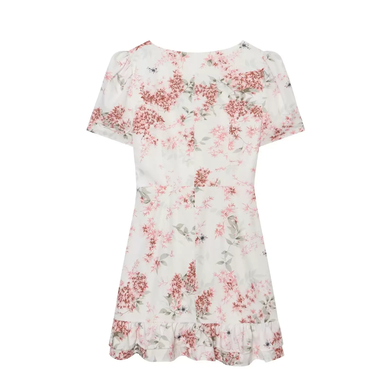 Women's Floral Ruffle Slim Dress – Deep V-Neck Double Layered Ruffled Hem Party & Daily Gown