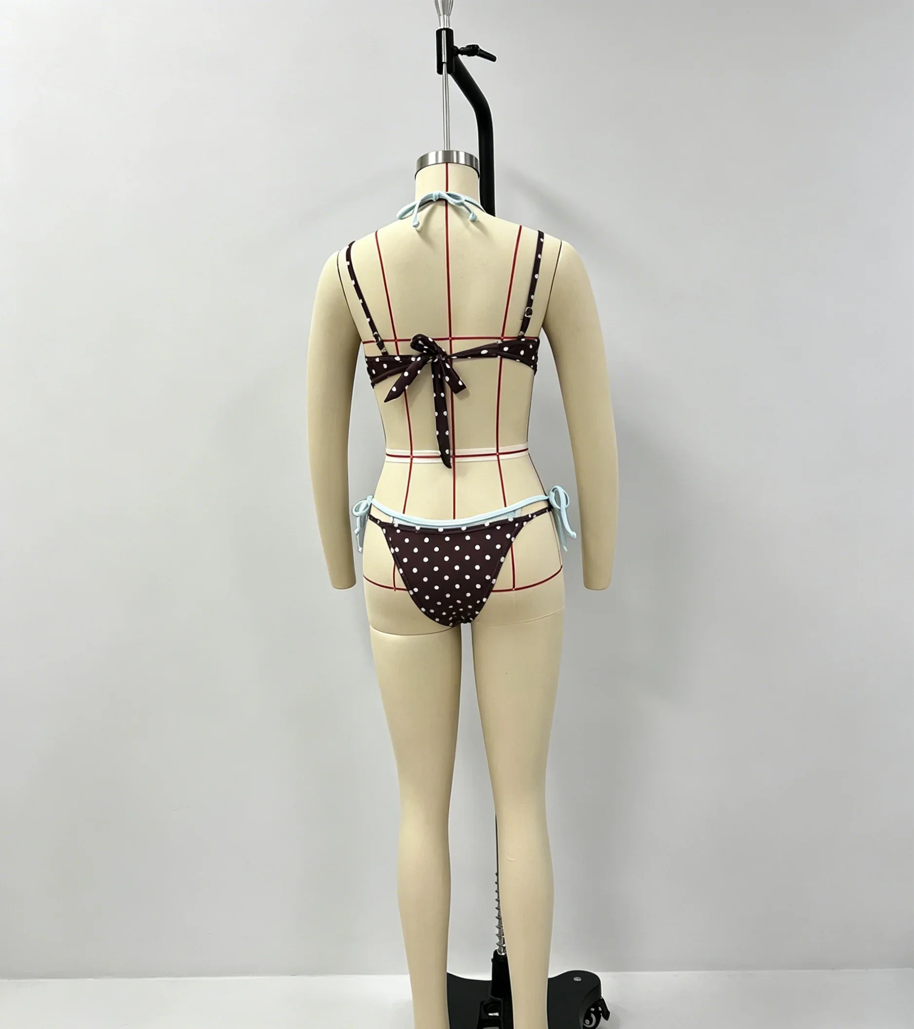 Polka Dot Bikini Set | Triangle Cup Halter Neck, High Cut Side Tie, Retro Print, Summer 2026 Swimwear S-L