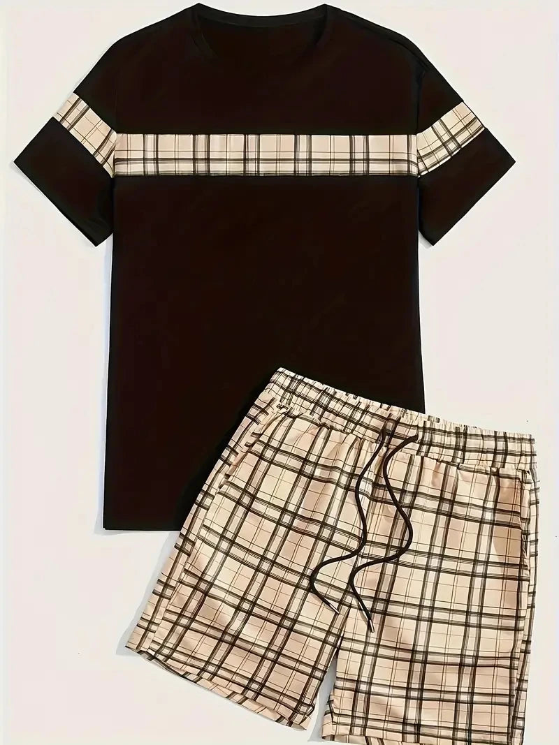 Men's Plaid Print Polo Shirt & Drawstring Shorts Summer Set – 3D Style 2-Piece