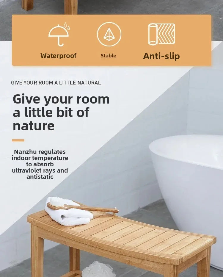Bamboo Anti-Slip Shower Bench with Storage Shelf
