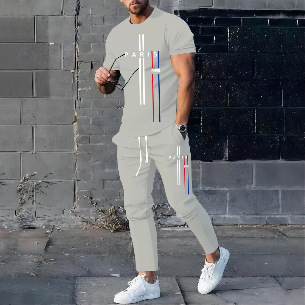 Men's Football Sport T-Shirt & Pants Set – Casual Short Sleeve Jogging Fitness Suit