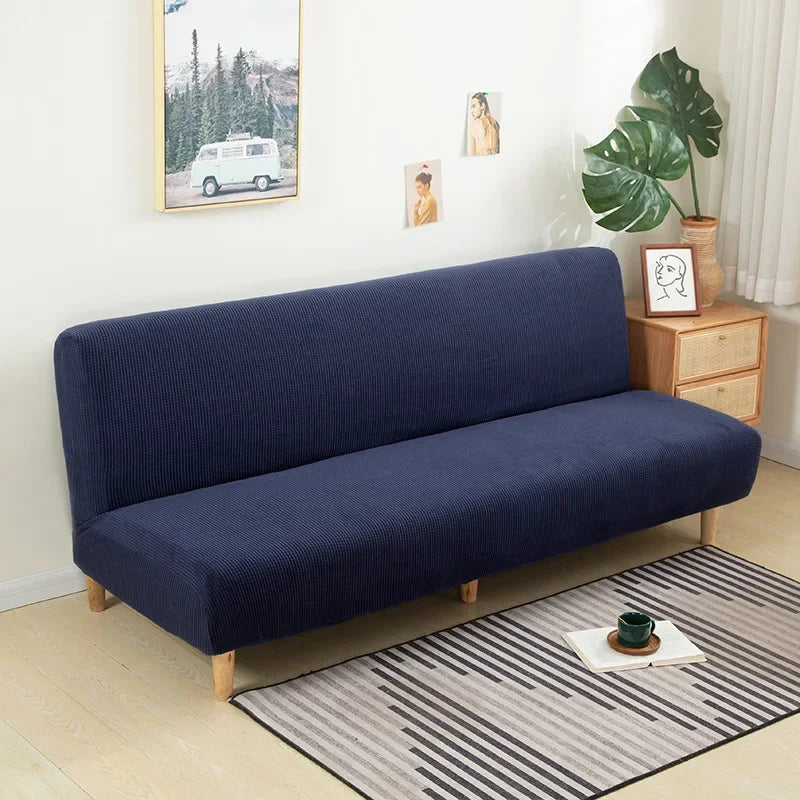 Armless Futon Sofa Bed Cover – Polar Fleece Elastic Slipcover for Folding Furniture & Bench