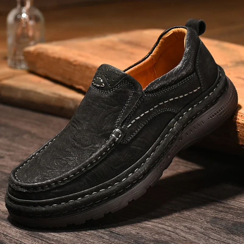 Men's Genuine Leather Lace-Up Casual Shoes