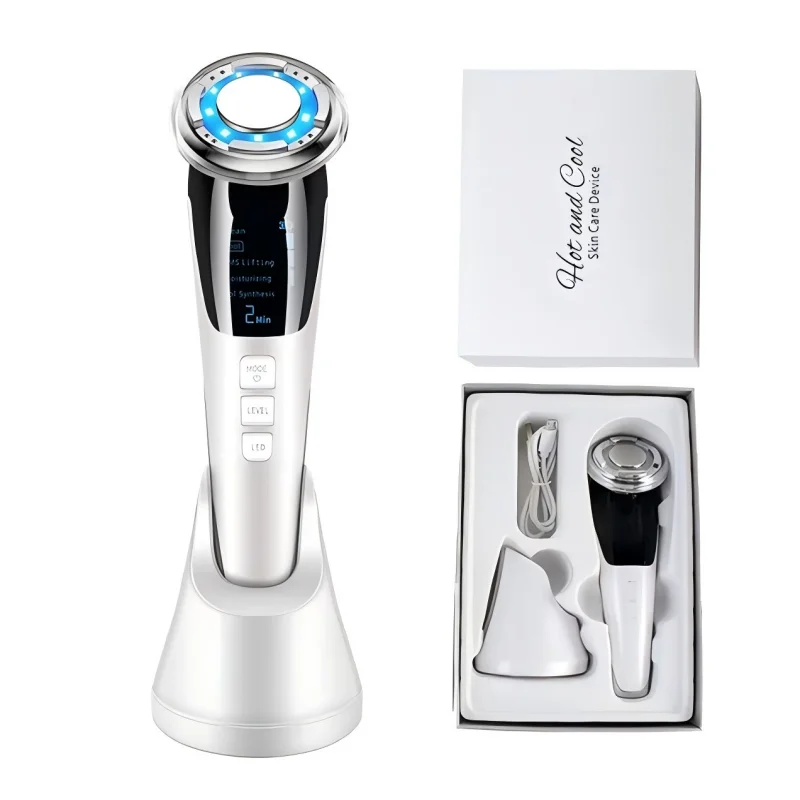 5-in-1 Microcurrent Facial Massager – Red & Blue Light, Cooling, Ion & Skin Tightening Beauty Device