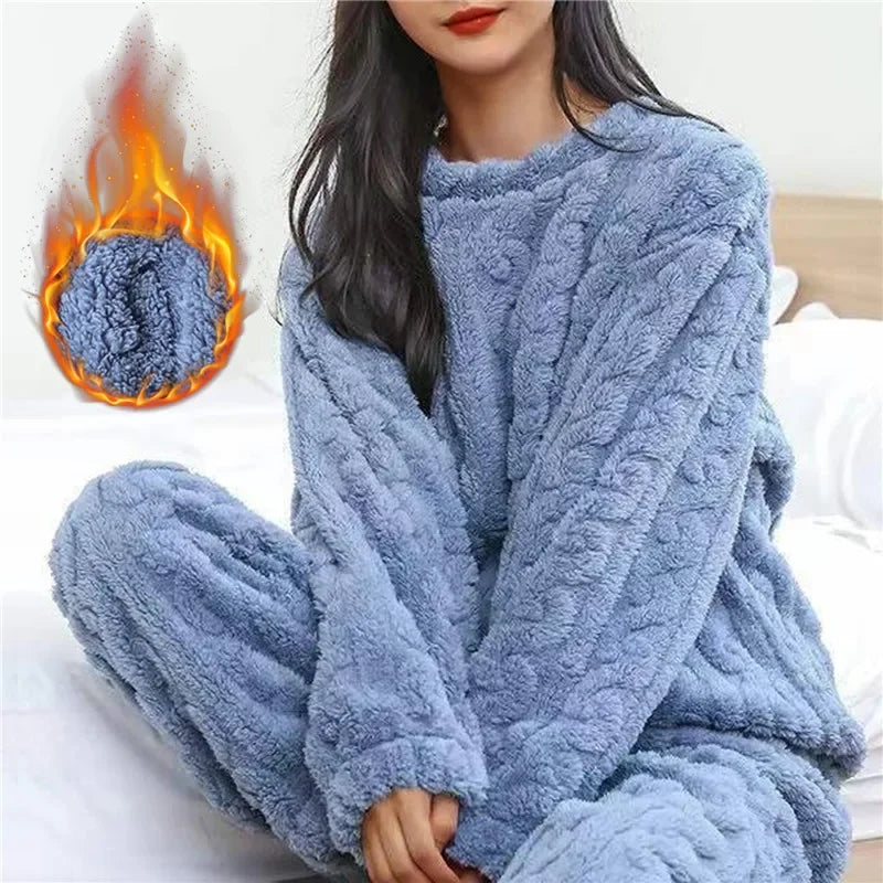 Women's Soft Coral Velvet Jacquard Pajama Set | Cozy Winter Loungewear Christmas Valentine's Gift