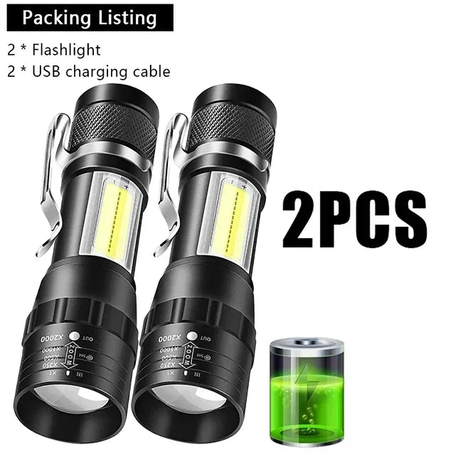 USB Rechargeable Mini Zoomable Flashlight – COB+XPE 3-Mode Torch in Single & Multi-Packs