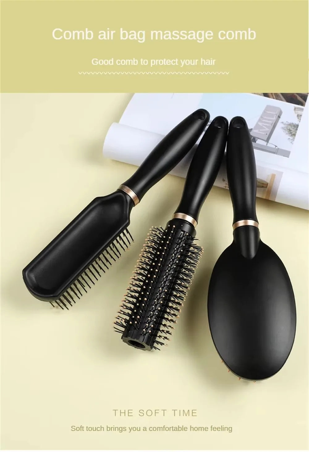 Air Cushion Hairbrush – Soft Nylon Bristle Scalp Massage Detangler for Wet & Dry Hair