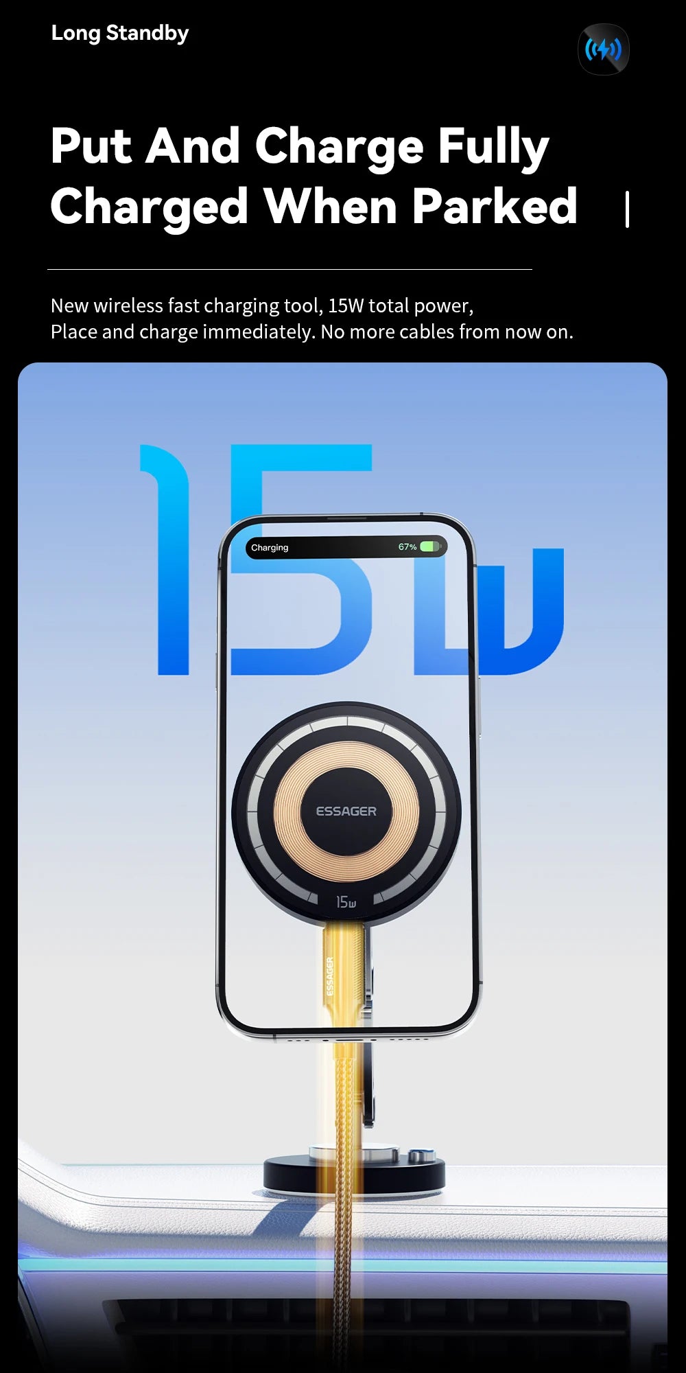 Essager Magnetic Wireless Car Charger & Phone Mount – 15W MagSafe iPhone 15 14 13